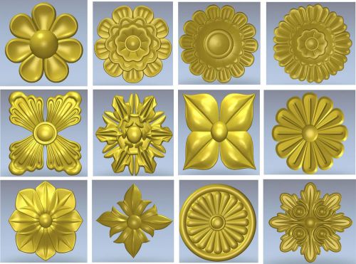 Models STL CNC 3d Relief for Router 3 axis Engraver ArtCam 12 pcs lot Rosettes