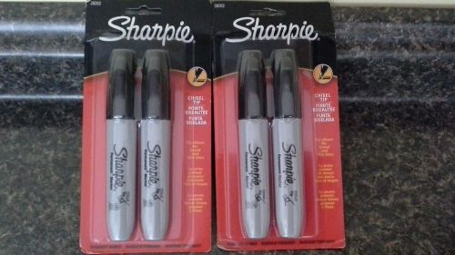 Lot of (2) 2 / Packs Black Sharpie Chisel Felt Tip Markers Permanent Ink