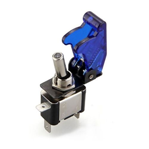 LED Blue Light SPST Toggle Flick Switch 12V 20A ON/OFF Car Boat Flip Up Cover