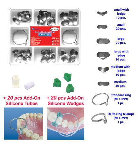 100 Sectional Contoured Matrices Matrix Ring Delta 20 Add-On Wedges Tubes dental