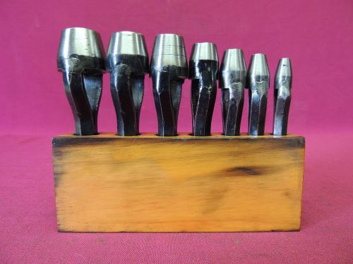 Adco leather-gasket-shim punch punches - set of 7 + wood stand for sale