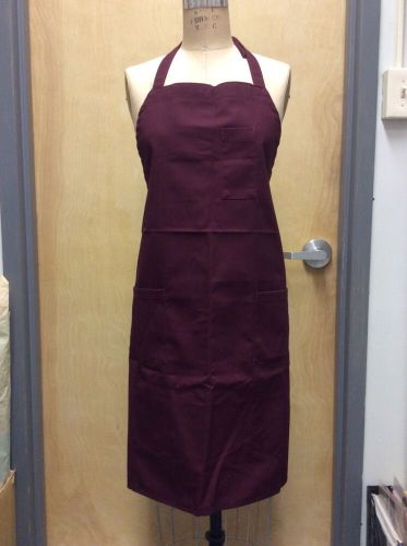 LOT 2 Burgundy Wine Red Full Bib long Apron 3 Pockets Unisex Waitress Solid