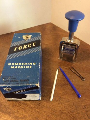 VTG AJAX FORCE Auto-Numbering Machine 4 WHEEL MODEL 150 In Box W/ Stylus