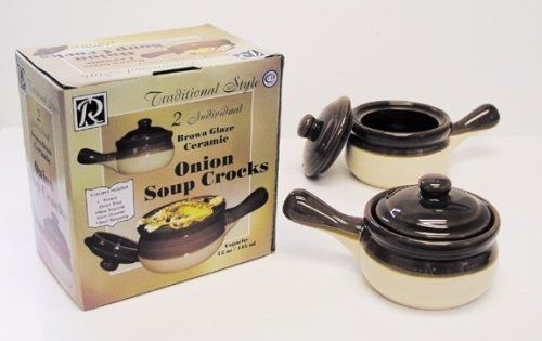 R &amp; M International  Set of 2 Individual Onion Soup Crocks, Brown