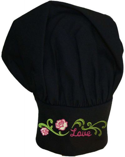 Love &amp; Roses Chef Hat Adjust Wedding Shower Mother&#039;s Day Monogram Black Avail