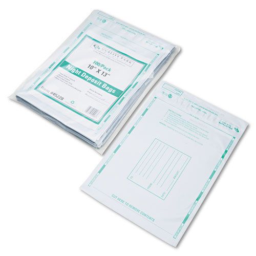 Poly Night Deposit Bags w/Tear-Off Receipt, 10 x 13, Opaque, 100 Bags/Pack