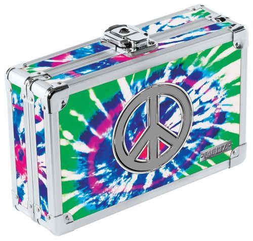 Vaultz Locking Pencil Box 8.25 x 5.5 x 2.5 Inches Tie Dye with Peace Sign Col...