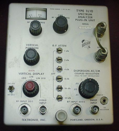 The Tektronix Type 1L10 is a high-frequency spectrum analyzer plug-in for 500-s