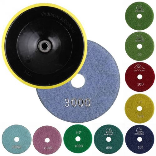 Diamond polishing pads 4 inch wet/dry 11 pcs set &amp;backer marble granite concrete for sale