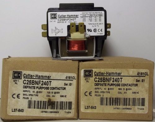 2 New EATON Cutler Hammer C25BNF240T Contactor 40 Amp 2 Pole 24 VAC NIB