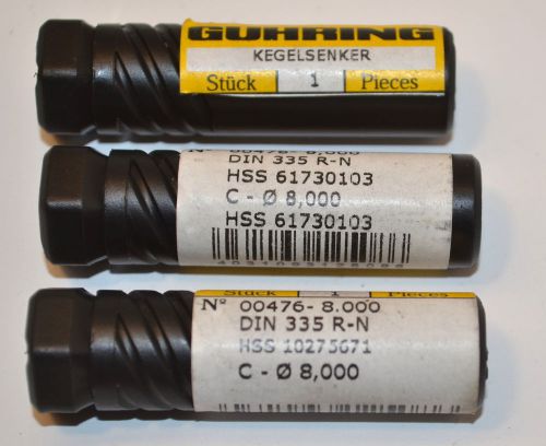 3 NEW GUHRING Germany COUNTERSINK 8.0MM C/SNK 3FL 90DEG S/S HSS #476-8000 MBB3F6