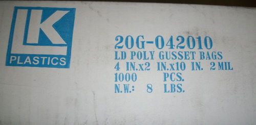 1,000 Plastics LD Poly Bags 2mil 4&#034;x2&#034; X 10&#034;- 20G-042010