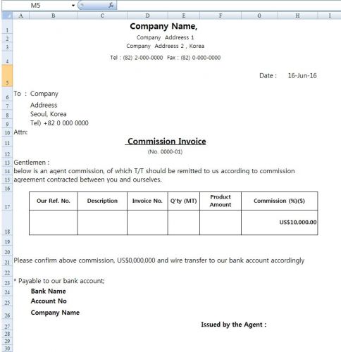 Commission Invocie Excel Form
