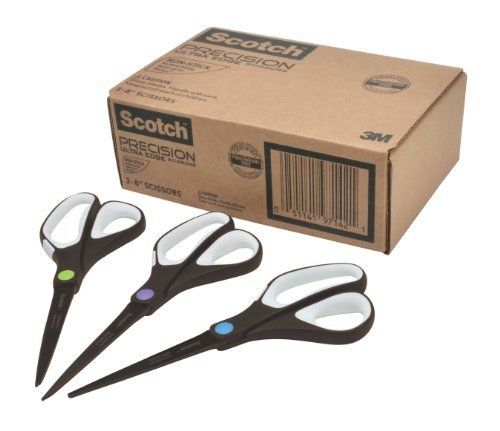 Scotch Precision Ultra Edge Non-Stick Scissors, 8 Inches, 3-Pack (1468-3AMZ)