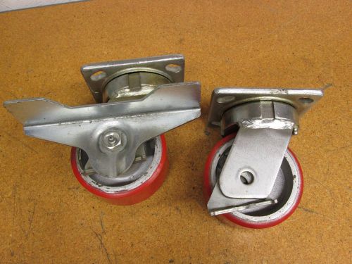 4&#034; Swivel Casters 2&#034; Wide 1/2&#034; Thick One With Break 4-1/2&#034; X 4&#034; Top Plates New