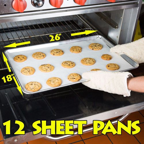 18&#034;x26&#034; Full Size 19 Gauge Wire Rim Aluminum Bun Pan Sheet Pan Bakery, 12 PANS