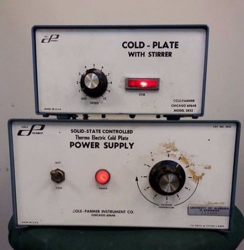Cole parmer cold-plate with stirrer 3832 and thermoelectric power supply 3834 for sale