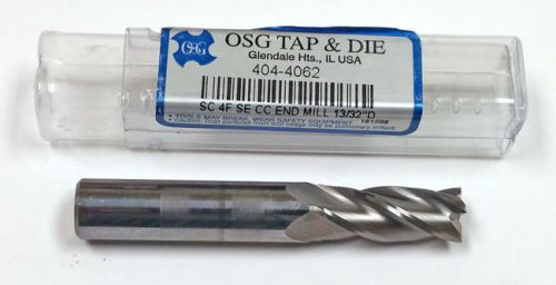 13/32&#034; 4-FLUTE CARBIDE END MILL, 1&#034; LOC, 2-3/4&#034; OAL, 7/16&#034; SHANK OSG 404-4062