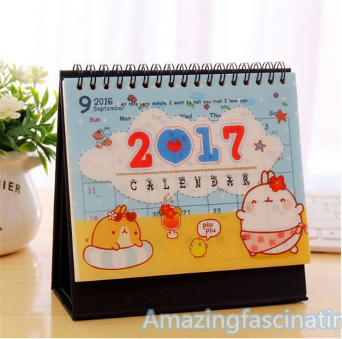 2017 Calendar Cartoon Fat Rabbits Desktop Flip Stand Office Schedule Planner DIY