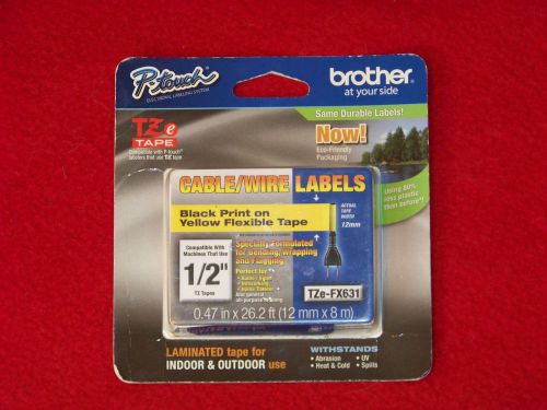 BROTHER LAMINATED FLEXIBLE ID 1/2 INCH TAPE BLACK on YELLOW TZeFX631CS