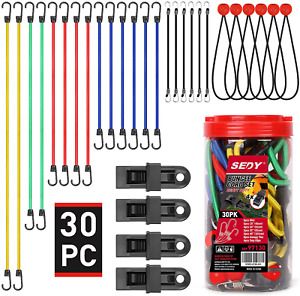 SEDY 30-Pieces Premium Bungee Cords Assortment Jar, Includes 10”, 18”, 24”, 32”,