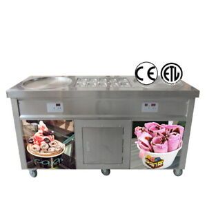 22&#034; double round pans with 10 pcs refrigerated tank fried ice cream roll machine