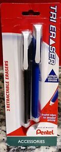 Pentel Tri Eraser - Retractable 3 Sided Eraser 2 Pack Black + Blue