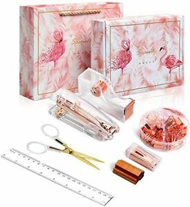 Desk Accessory Kits,Rose Gold Stapler,Tape Dispenser Set,Acrylic Office Supplies