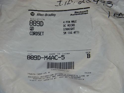 NEW Allen Bradley 889D-M4AC-5 Ser. B Micro QD Cordset 4 Pin Male Straight 5 M