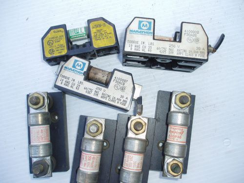 Lot of 7 Fuse Block Holders with fuses 250VAC, 500VAC, buss, marathon, etc