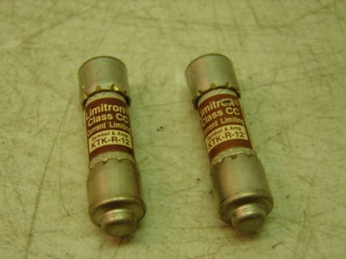 Limitron ktk-r-12 current limiting class cc fuse 12a 600vac (lot of 2) **xlnt** for sale