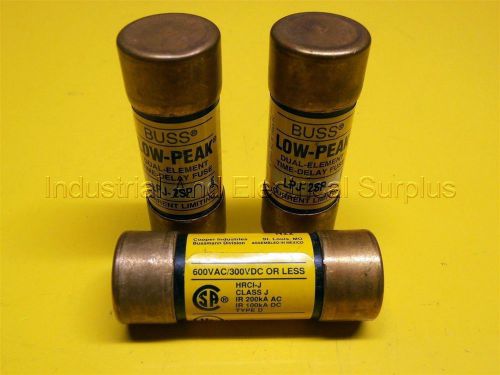 Buss LPJ-2SP Low Peak Fuse, Class J. Type D. 2 Amp 600 VAC. 300 VDC. - LOT OF 3