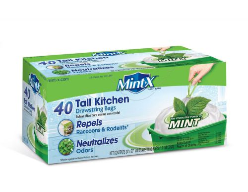 Mint-X MX2427W40DS Plastic Rodent Raccoon Repellent Tall Kitchen Trash Bags, 13