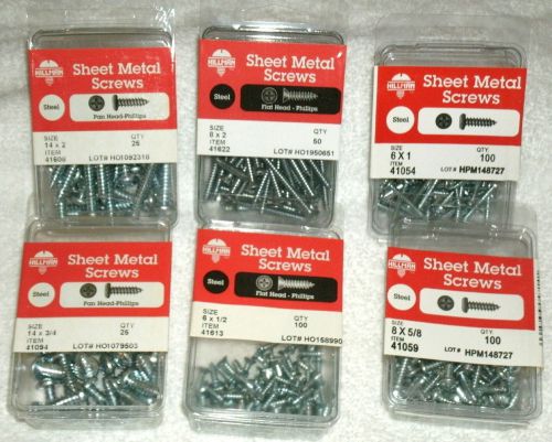 NEW 6 Pks Steel Sheet Metal Screws / Phillips / Assorted Sizes / 400 Screws