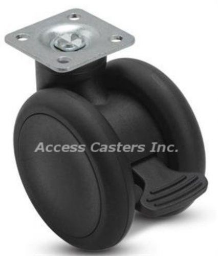 65SBPSB 65MM Twin Wheel Swivel Plate Caster Black with Brake, 110 lbs Capacity