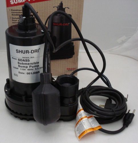 Shur Dri 1/2 HP Sump Pump 10 Amp Submersible 2580 GPM Max SDAS5 NIB