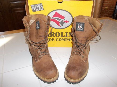 MENS WORK BOOTS CAROLINA STEEL TOE LEATHER 9&#034; SIZE 8.0 D LIKE NEW LOGGING REC