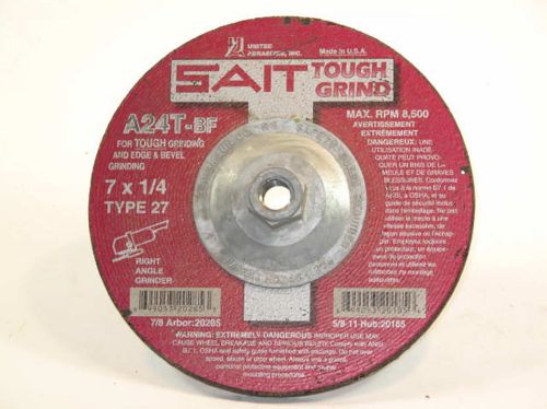 1 lot of 2 - Sait A24T-BF 7&#034;x1/4&#034;x5/8-11 grind wheel  pt# A24T-BF 20185 (#598)