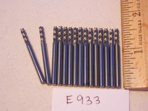 15 NEW 1/8&#034; SHANK CARBIDE END MILLS. 4 FLUTE. USA MADE {E933}