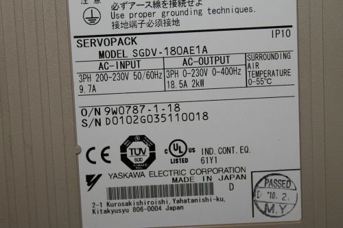 Yaskawa Servo Pack - Model: SGDV-180AE1A - With  Delta Tau Shunt