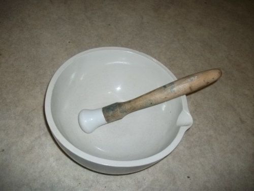 Big Antique Vintage Porcelain Mortar and Pestle 13&#034; Diameter Pharmacy Apothecary