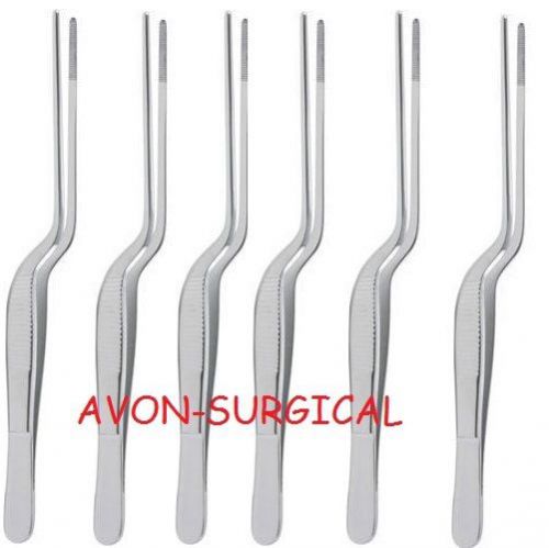 6 NEW LUCAE ear Dressing Forceps 5 1/2&#034; (14 cm), bayonet shape, serrated tips