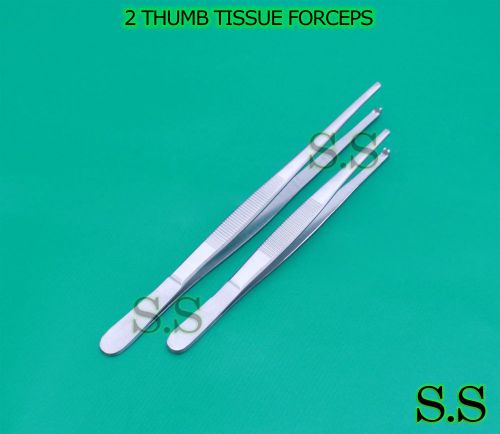 2 pcs thumb lab tweezers tissue 1x2 teeth dissection forceps 4.5&#034; + 8&#034; economy for sale