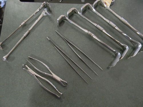 Lot of 10 assorted military issued surgical tools retractors tweezers and for sale