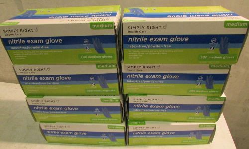 Lot of (8) Simply Right 58718 Nitrile Exam Glove Blue Medium 200PK