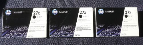 3 fresh genuine hp c4127x 27x black laser cartridges - sealed - free ship!!! for sale