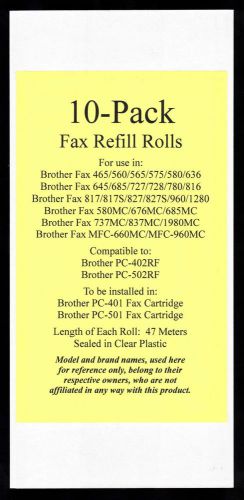 10-pack of pc-402rf fax film refill rolls for brother fax mfc-660mc &amp; mfc-960mc for sale