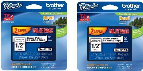 BROTHER TZE2312PK Brother Laminated Black On White Tape 2Pack (TZe2312PK)