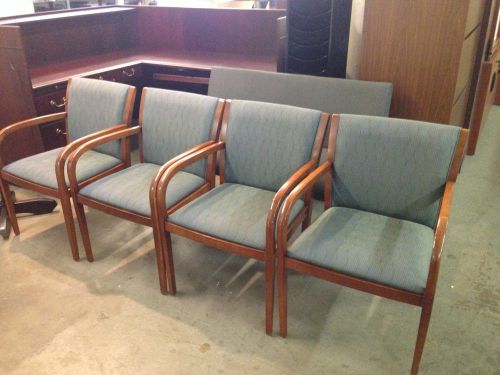 Lot of 4 guest/side chairs by bernhardt w/ cherry wood arms &amp; legs for sale