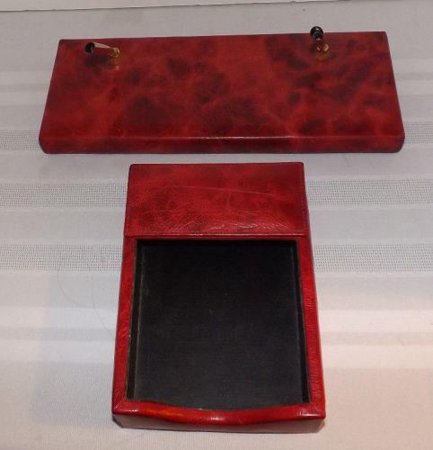 Bosca red leather american renaissance pen and memo pad holders (desk set) for sale